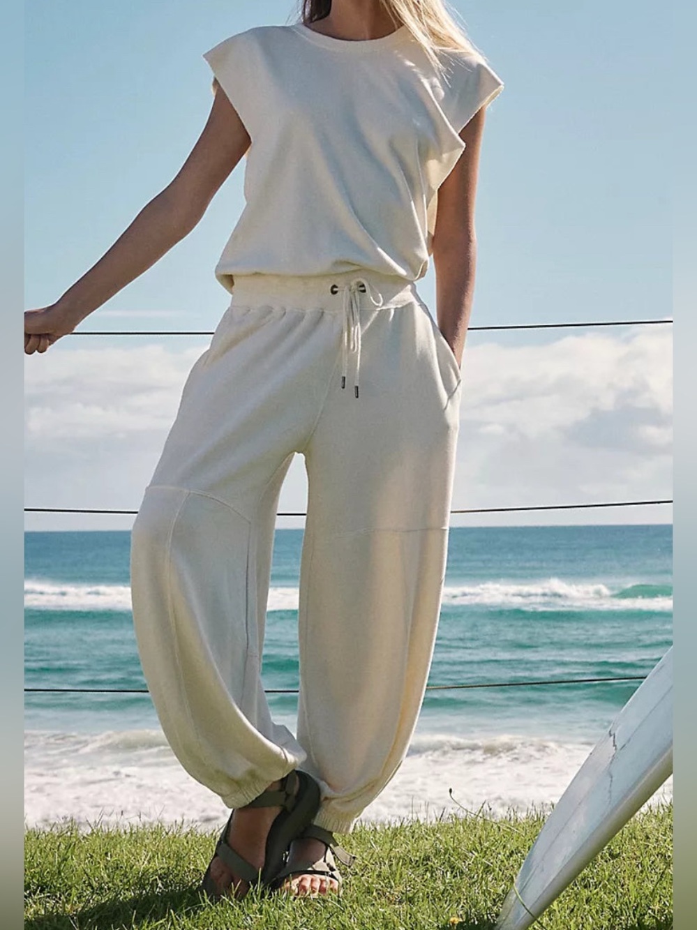 Free People Movement Throw and Go Onesie Cream/Tan/Light Gray Oversized Size S